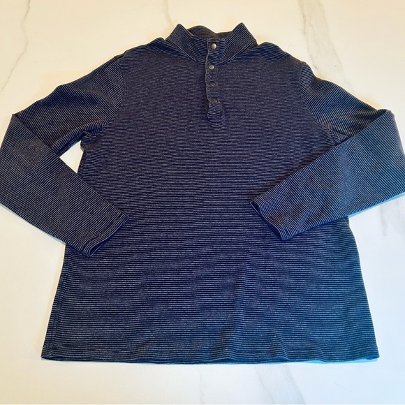 Michael Kors Sweater Mens XXL Mock Neck 1/4 Button Pullover Stretch Blue Striped - Picture 1 of 9